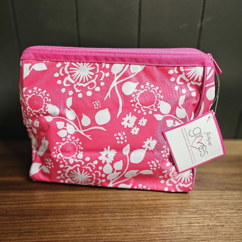 New URU Thirty One 31 Cosmetic Bags Set Pink Floral Brushstrokes Design